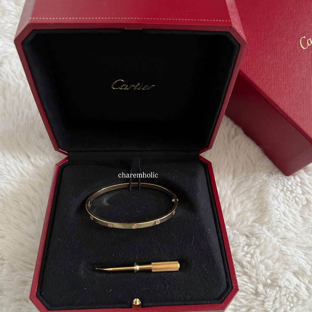 🔅Cartier LOVE 18K Yellow Gold classic Thin Small Bracelet Bangle size 17